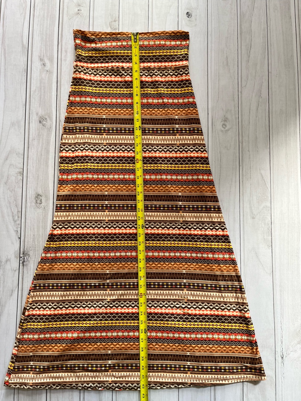 Women’s Hot Kiss brown orange tan pattern pull on maxi skirt. Small/medium - Picture 13 of 14